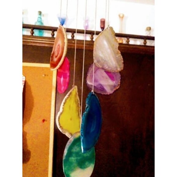 Tree of Life Agate Slice Wind Chime, Handmade 7 Chakra Stone Healing Crystal - Picture 3 of 3